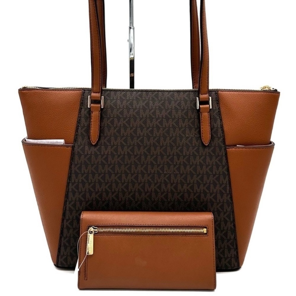 Michael Kors Large Charlotte Tote Bag & Trifold Wallet Brown - Picture 5 of 14